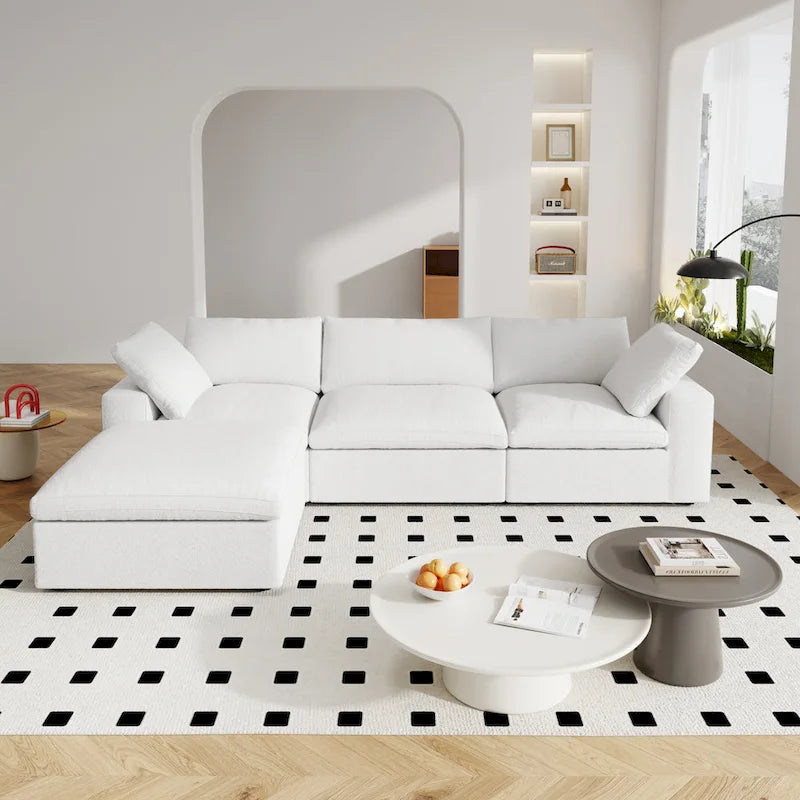 Canapé d'angle moderne en lin en forme de L 120", modulable, avec pouf de rangement