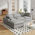 Canapé d'angle moderne en lin en forme de L 120", modulable, avec pouf de rangement
