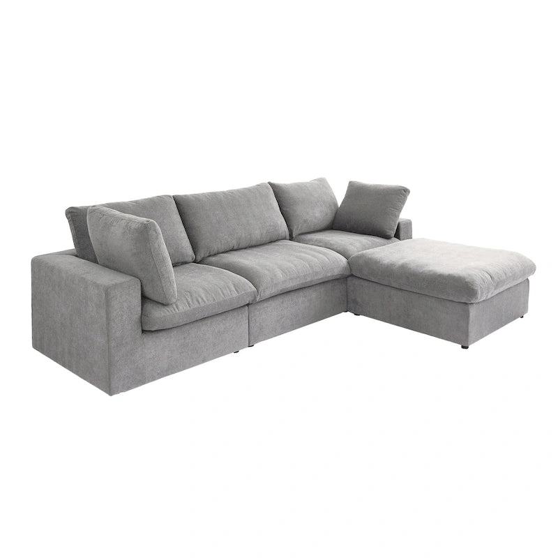 Canapé d'angle moderne en lin en forme de L 120", modulable, avec pouf de rangement