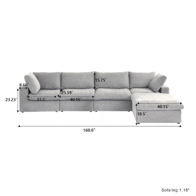 Canapé d'angle moderne en lin en forme de L 120", modulable, avec pouf de rangement