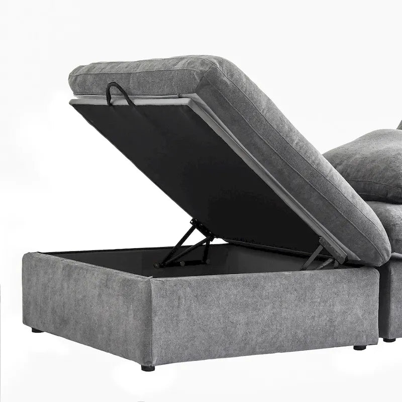 Canapé d'angle moderne en lin en forme de L 120", modulable, avec pouf de rangement