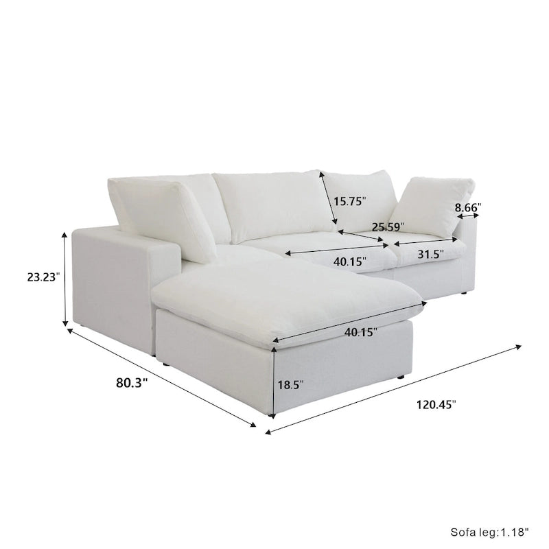 Canapé d'angle moderne en lin en forme de L 120", modulable, avec pouf de rangement