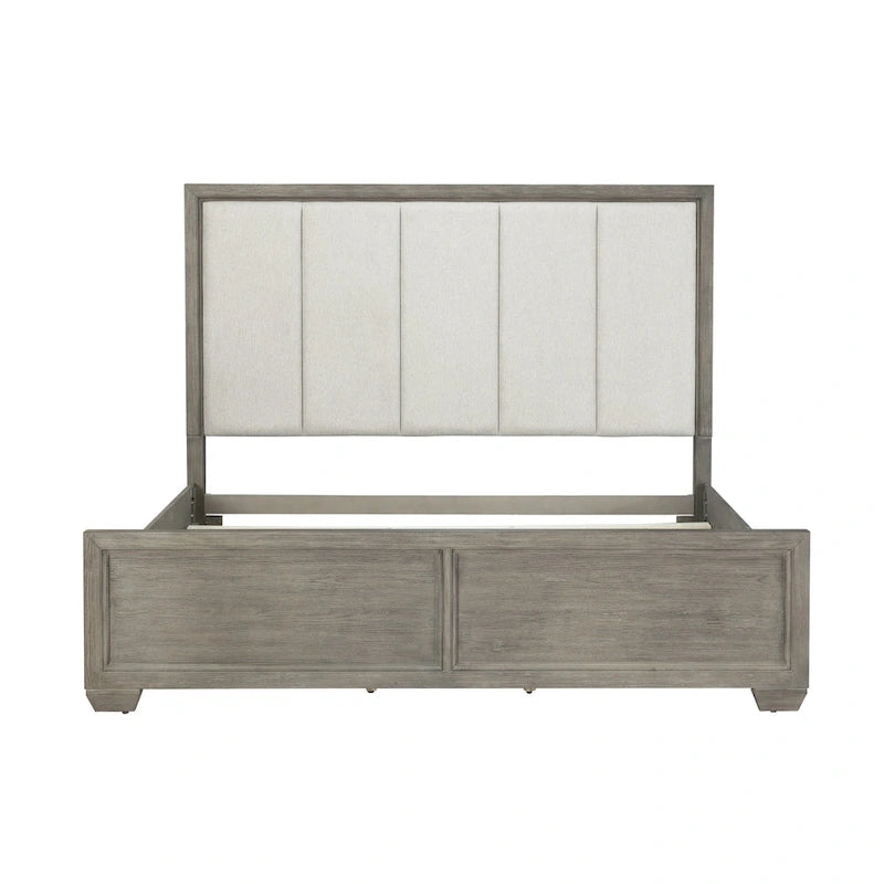 Chambre à coucher Ennesley Gray Wood avec lit capitonné