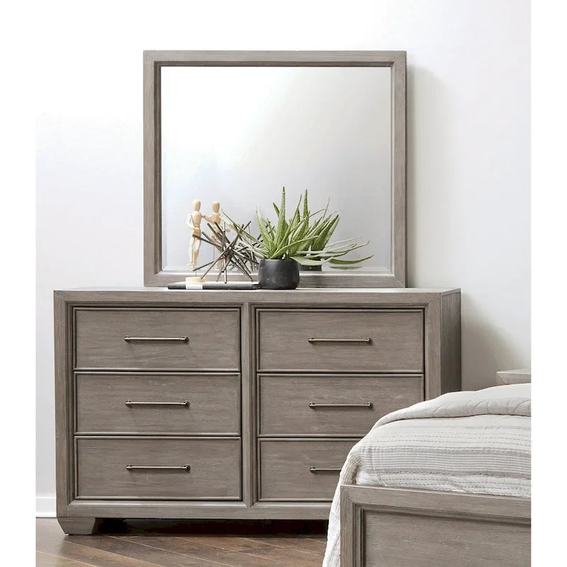 Chambre à coucher Ennesley Gray Wood avec lit capitonné