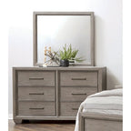 Chambre à coucher Ennesley Gray Wood avec lit capitonné