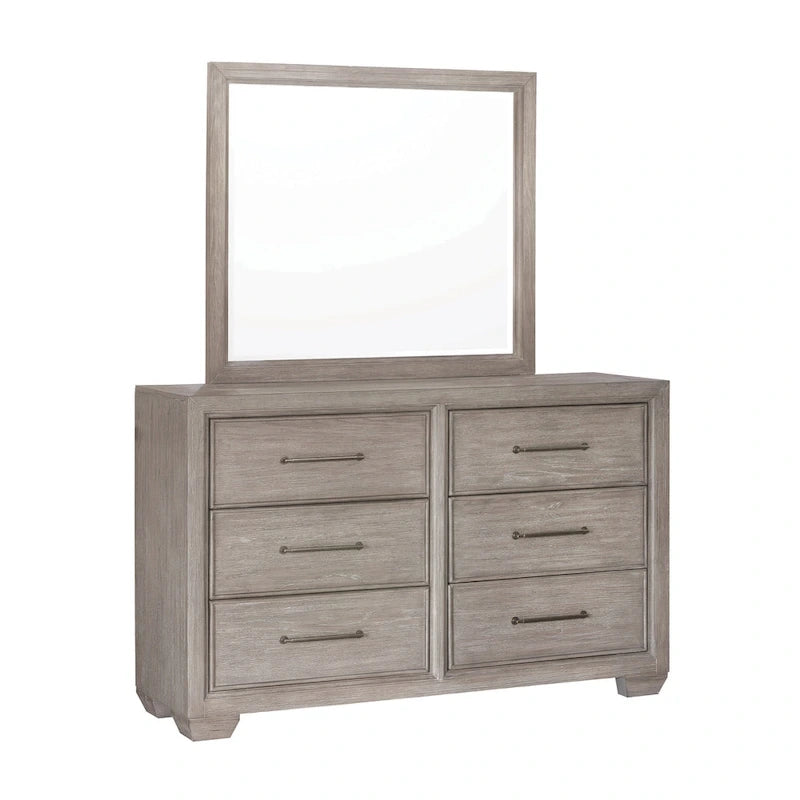 Chambre à coucher Ennesley Gray Wood avec lit capitonné