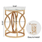 Table d'appoint dorée, Table d'appoint ronde avec plateau en faux marbre