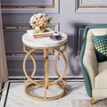 Table d'appoint dorée, Table d'appoint ronde avec plateau en faux marbre