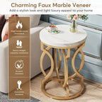 Table d'appoint dorée, Table d'appoint ronde avec plateau en faux marbre