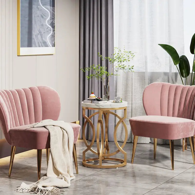 Table d'appoint dorée, Table d'appoint ronde avec plateau en faux marbre
