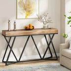 Console en bois de 55 pouces, table de canapé, table d'entrée avec pieds en métal uniques