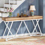 Console en bois de 55 pouces, table de canapé, table d'entrée avec pieds en métal uniques