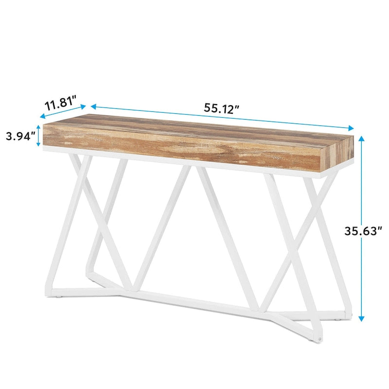 Console en bois de 55 pouces, table de canapé, table d'entrée avec pieds en métal uniques