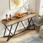 Console en bois de 55 pouces, table de canapé, table d'entrée avec pieds en métal uniques