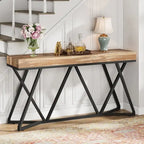 Console en bois de 55 pouces, table de canapé, table d'entrée avec pieds en métal uniques