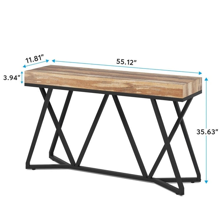 Console en bois de 55 pouces, table de canapé, table d'entrée avec pieds en métal uniques