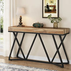 Console en bois de 55 pouces, table de canapé, table d'entrée avec pieds en métal uniques