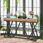 Console en bois de 55 pouces, table de canapé, table d'entrée avec pieds en métal uniques