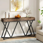 Console en bois de 55 pouces, table de canapé, table d'entrée avec pieds en métal uniques