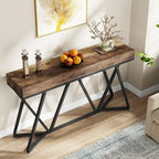 Console en bois de 55 pouces, table de canapé, table d'entrée avec pieds en métal uniques