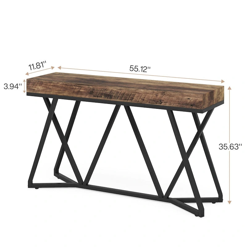 Console en bois de 55 pouces, table de canapé, table d'entrée avec pieds en métal uniques