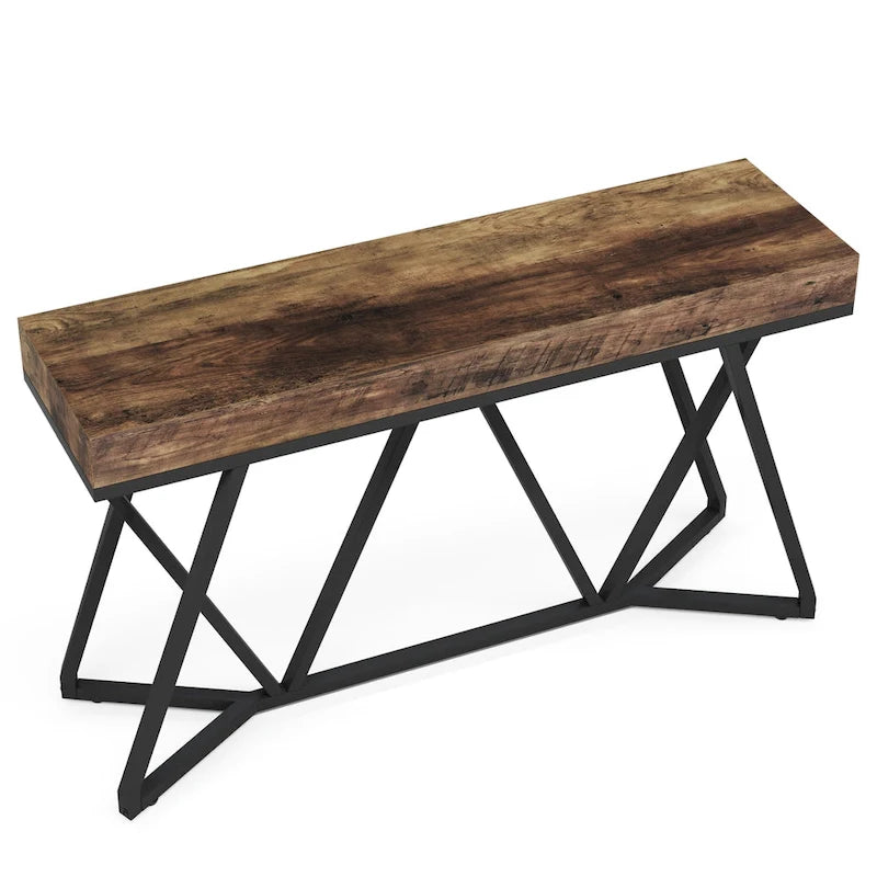Console en bois de 55 pouces, table de canapé, table d'entrée avec pieds en métal uniques