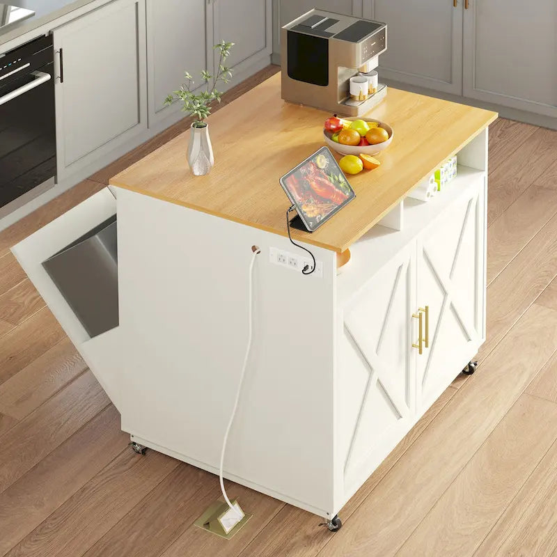 Moasis Îlot de Cuisine Roulant Mobile avec Meuble de Rangement pour Poubelle