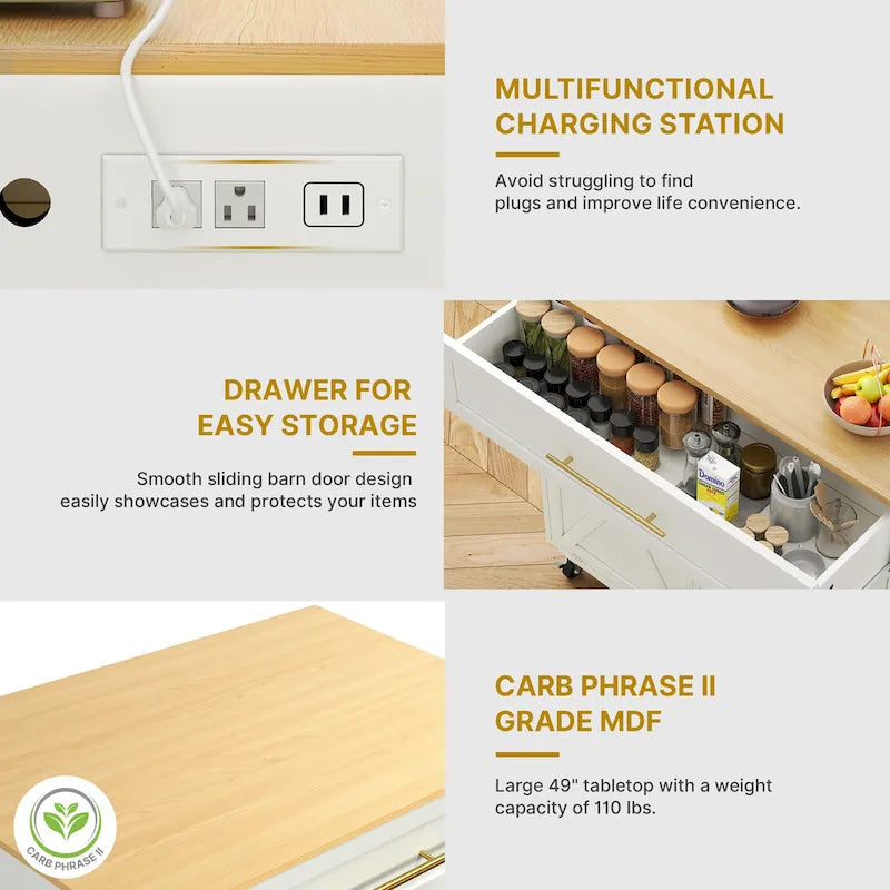 Moasis Îlot de Cuisine Roulant Mobile avec Meuble de Rangement pour Poubelle