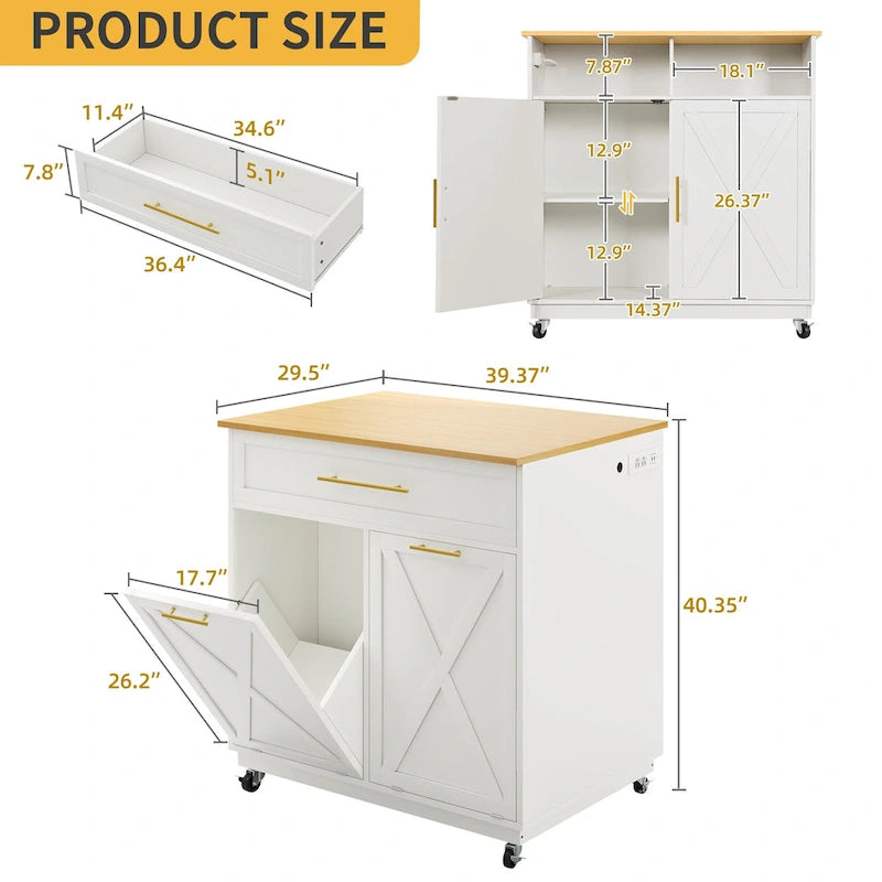 Moasis Îlot de Cuisine Roulant Mobile avec Meuble de Rangement pour Poubelle
