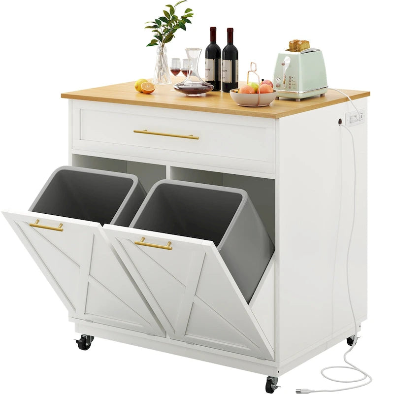 Moasis Îlot de Cuisine Roulant Mobile avec Meuble de Rangement pour Poubelle