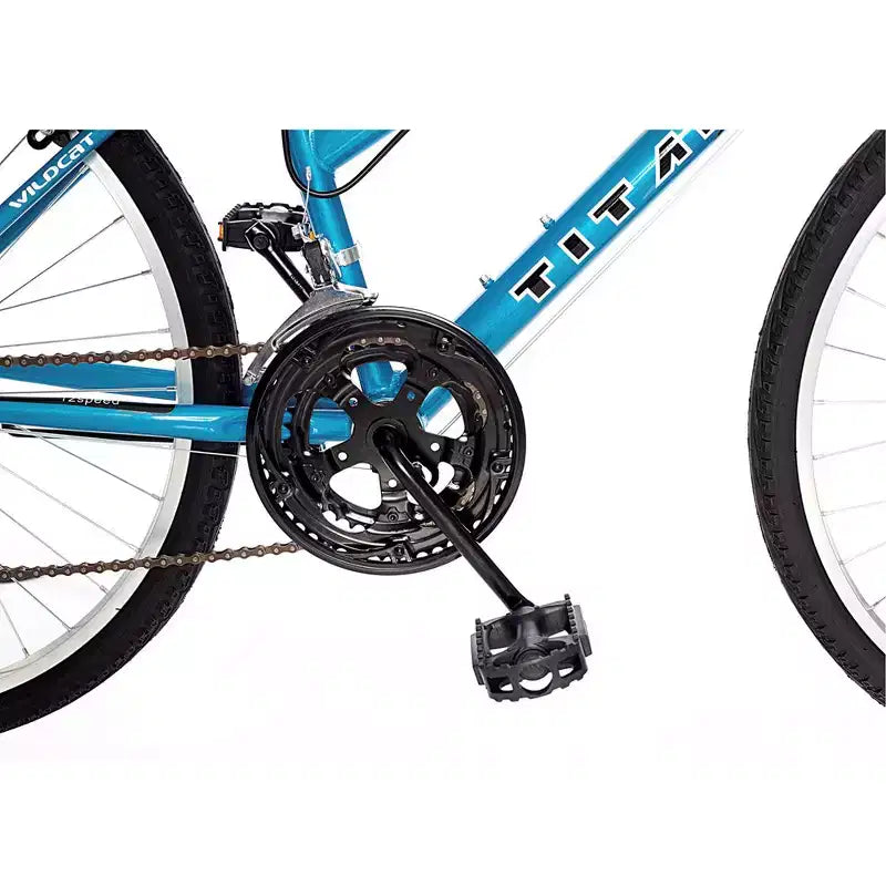 Vélo tout-terrain femme Titan Bikes Wildcat 12 vitesses avec hauteur de selle réglable, bleu/blanc