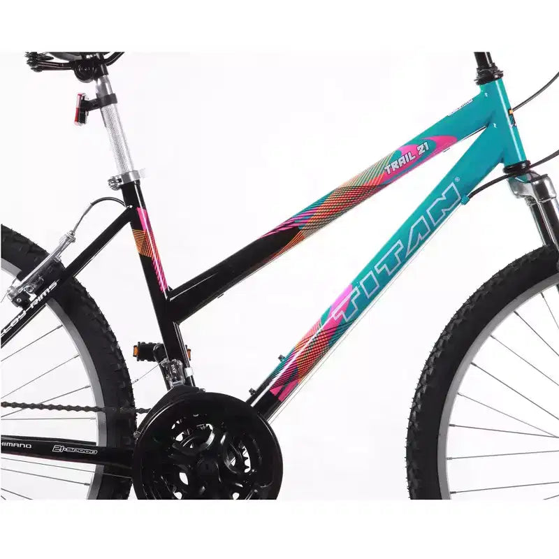 VTT suspendu femme Titan Trail 21 vitesses, cadre 18 pouces, bleu