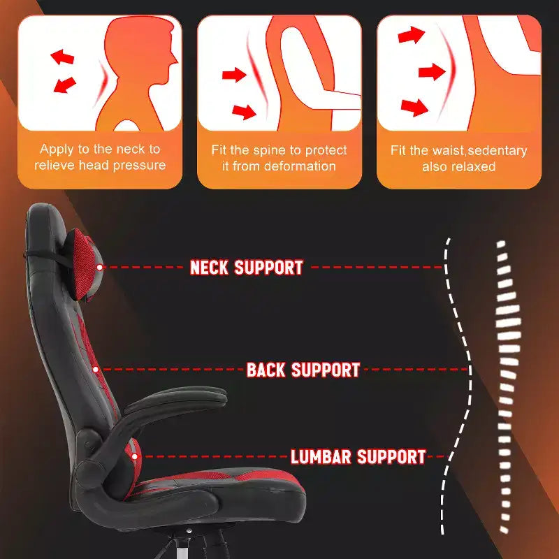 FDW Fauteuil de bureau de jeu Chaise de bureau avec support lombaire Accoudoirs relevables Appuie-tête