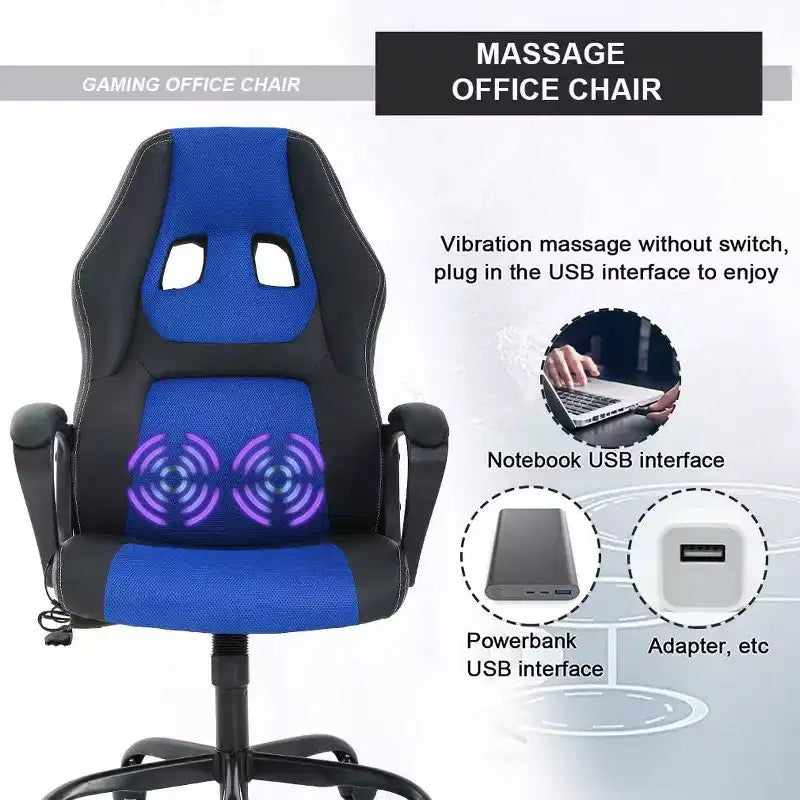 FDW Chaise de bureau gamer, Chaise de bureau ergonomique avec massage, Fauteuil de bureau en cuir PU avec support lombaire, appui-tête et accoudoirs