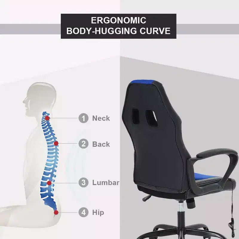 FDW Chaise de bureau gamer, Chaise de bureau ergonomique avec massage, Fauteuil de bureau en cuir PU avec support lombaire, appui-tête et accoudoirs