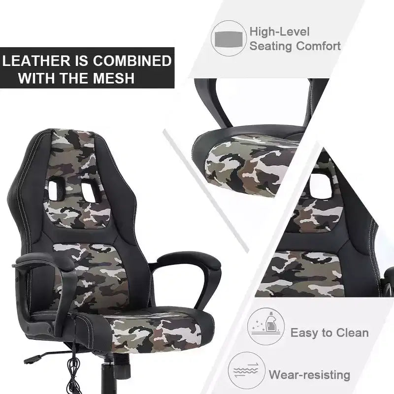 FDW Chaise de bureau gamer, Chaise de bureau ergonomique avec massage, Fauteuil de bureau en cuir PU avec support lombaire, appui-tête et accoudoirs