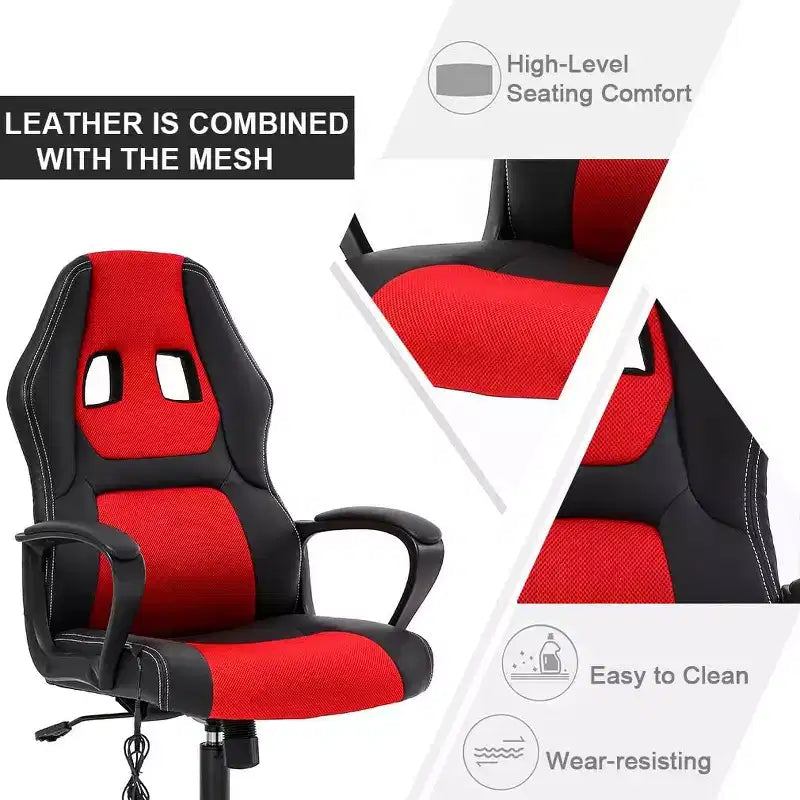 FDW Chaise de bureau gamer, Chaise de bureau ergonomique avec massage, Fauteuil de bureau en cuir PU avec support lombaire, appui-tête et accoudoirs