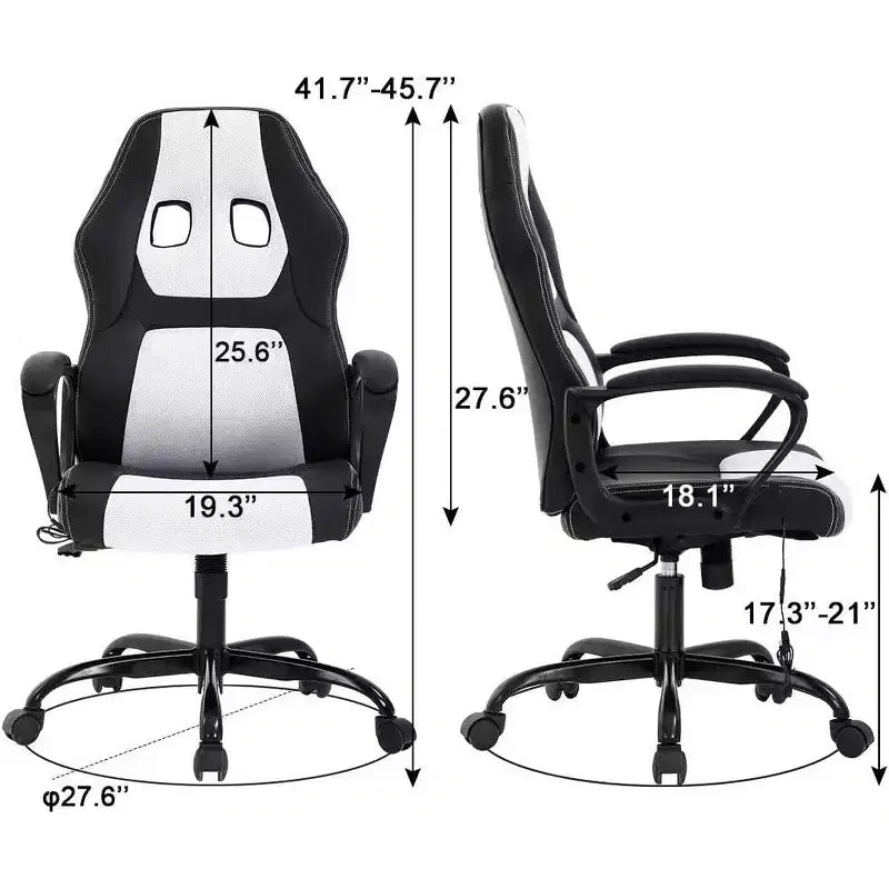 FDW Chaise de bureau gamer, Chaise de bureau ergonomique avec massage, Fauteuil de bureau en cuir PU avec support lombaire, appui-tête et accoudoirs