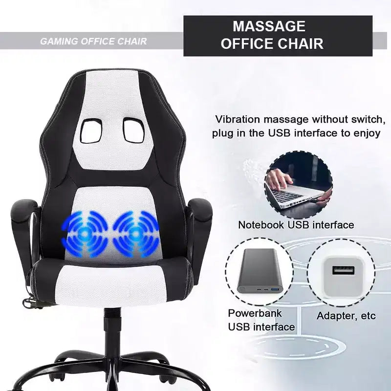 FDW Chaise de bureau gamer, Chaise de bureau ergonomique avec massage, Fauteuil de bureau en cuir PU avec support lombaire, appui-tête et accoudoirs