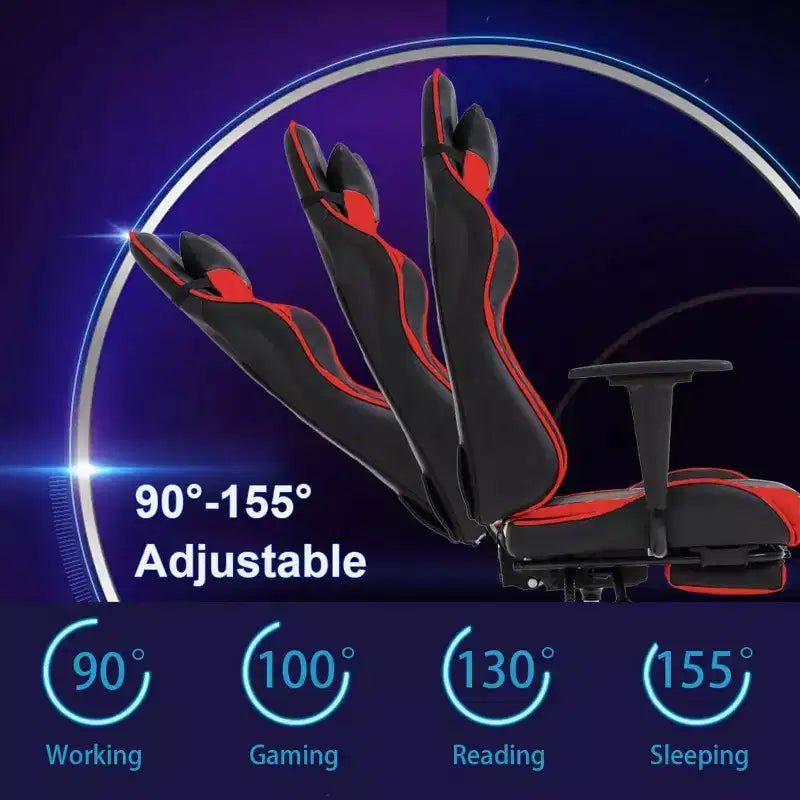 FDW Chaise de Bureau Gaming Fauteuil de Bureau Chaise de Direction Ergonomique en Cuir PU à Dossier Haut avec Support Lombaire et Repose-Pieds