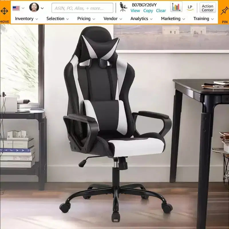 FDW Chaise de Bureau Gaming Fauteuil de Bureau Chaise de Direction Ergonomique en Cuir PU à Dossier Haut avec Support Lombaire et Repose-Pieds