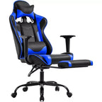 FDW Chaise de Bureau Gaming Fauteuil de Bureau Chaise de Direction Ergonomique en Cuir PU à Dossier Haut avec Support Lombaire et Repose-Pieds