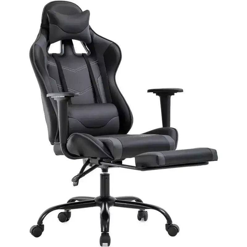 FDW Chaise de Bureau Gaming Fauteuil de Bureau Chaise de Direction Ergonomique en Cuir PU à Dossier Haut avec Support Lombaire et Repose-Pieds