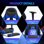 FDW Chaise de jeu de course, Chaises de jeu vidéo avec bureau d'ordinateur, Support lombaire et appui-tête en cuir PU, Siège pivotant à 360°