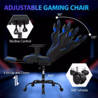 FDW Chaise de jeu de course, Chaises de jeu vidéo avec bureau d'ordinateur, Support lombaire et appui-tête en cuir PU, Siège pivotant à 360°
