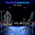 FDW Chaise de jeu de course, Chaises de jeu vidéo avec bureau d'ordinateur, Support lombaire et appui-tête en cuir PU, Siège pivotant à 360°