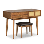 Coiffeuse de style moderne avec miroir rabattable, tabouret rembourré et tiroirs