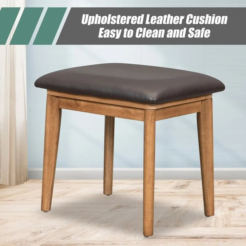 Coiffeuse de style moderne avec miroir rabattable, tabouret rembourré et tiroirs