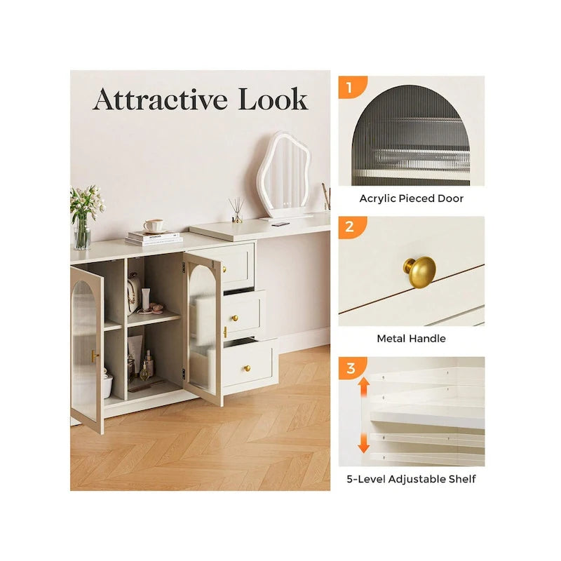 Coiffeuse d'angle extensible à 2 portes sans miroir