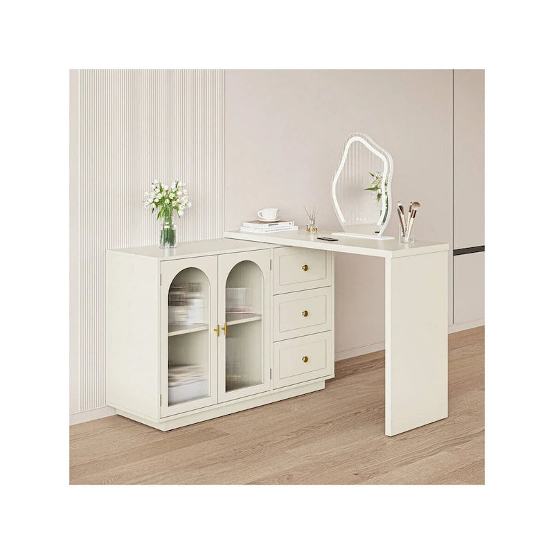 Coiffeuse d'angle extensible à 2 portes sans miroir